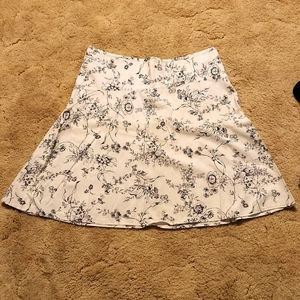 White and black foral A line skirt